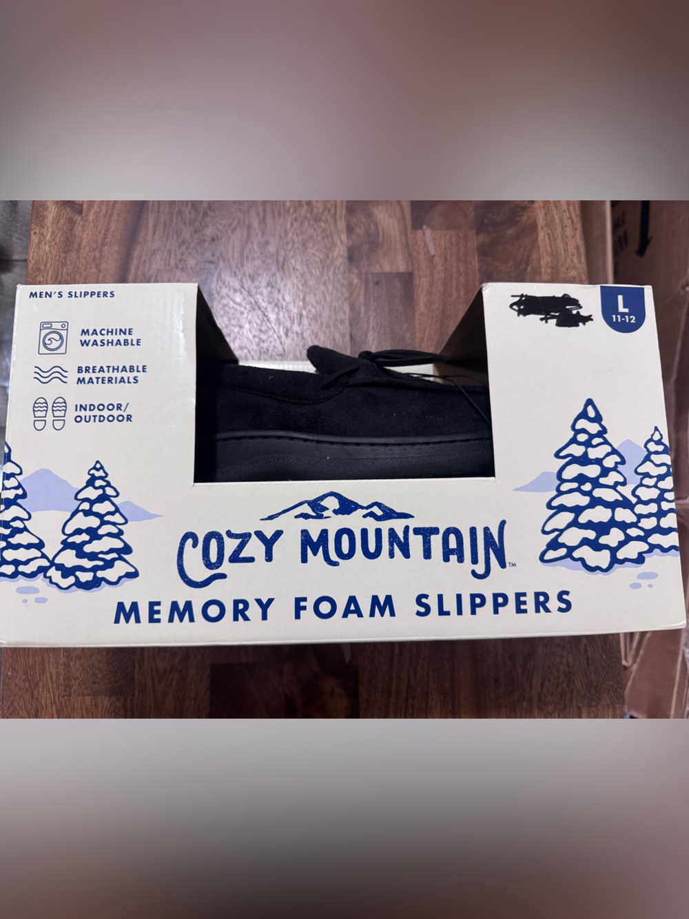 Men's Black Memory Foam Slippers